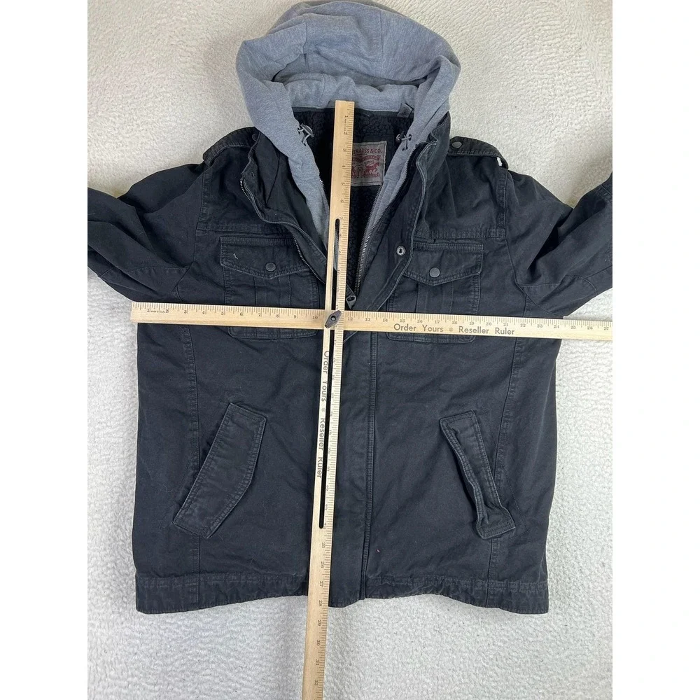 Levis Jacket Mens Large Black Canvas Military Hooded Sherpa Lined Full Zip